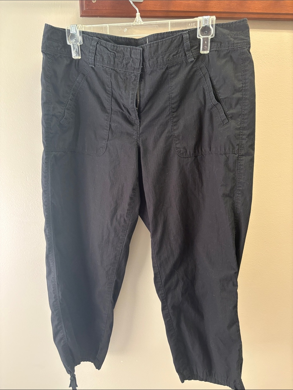 LOFT Black Cropped Pants with Drawstring Hems